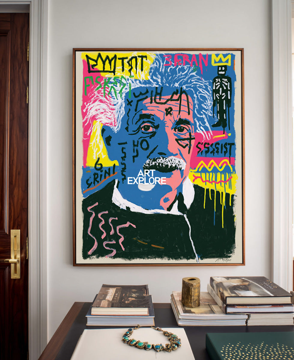Einstein Graffiti Pop Art Canvas Painting Blue Pink Hand-Painted Wall Decor
