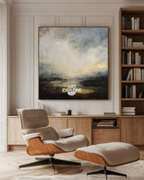 Brown Abstract Sunset Lake Wall Art | Large Textured Landscape | ArtExplore