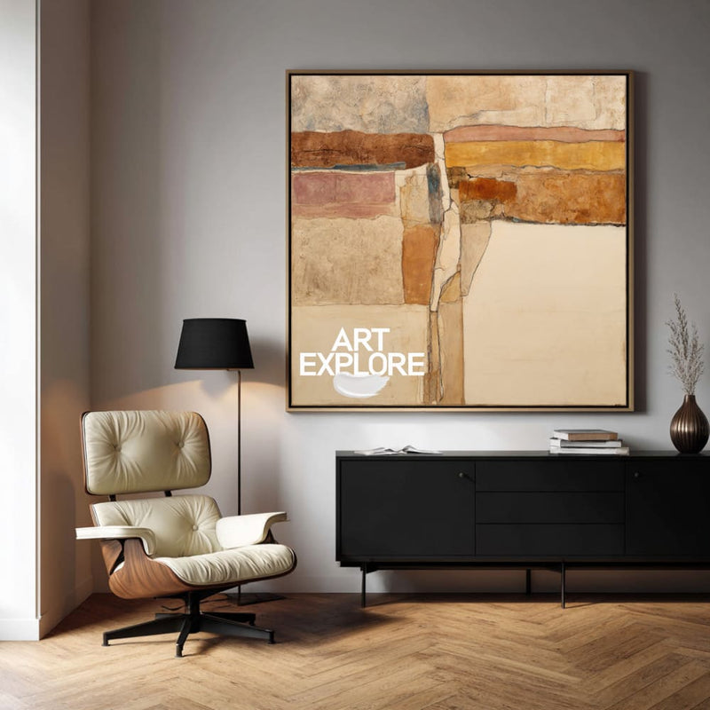 Brown Abstract Wabi-Sabi Art | Large Handmade Square Canvas Decor ArtExplore