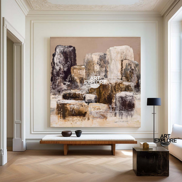 Brown Cliff Minimalist Art | Large Textured Rock Canvas for Home Decor ArtExplore