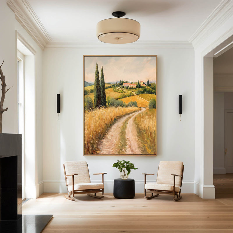 Modern Farmhouse Art Painting Large Landscape Painting Yellow Texture Countryside Wall Art for Sale