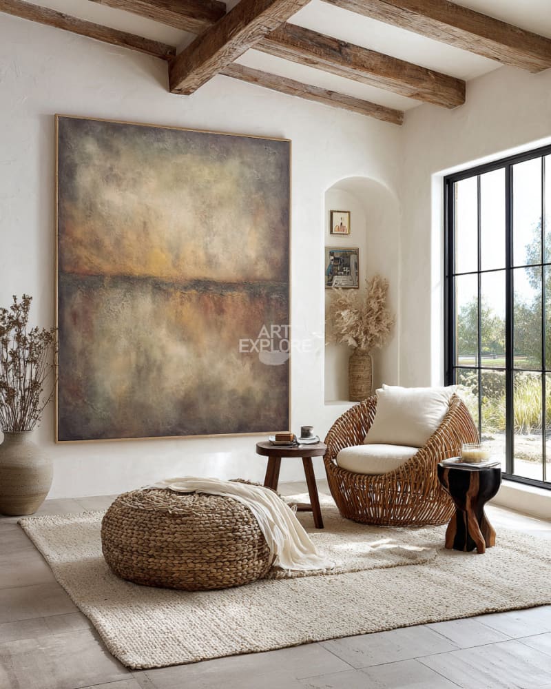 Brown Monochrome Abstract | Large Vertical Handcrafted Texture Painting ArtExplore