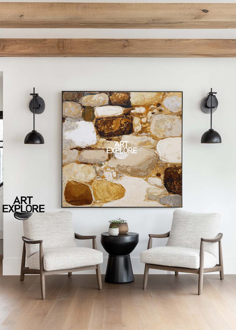 Brown Rock Abstract Texture | Modern Handmade Square Canvas Decor ArtExplore