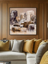 Brown Rock Cliff Abstract | Modern Large Handmade Square Canvas ArtExplore