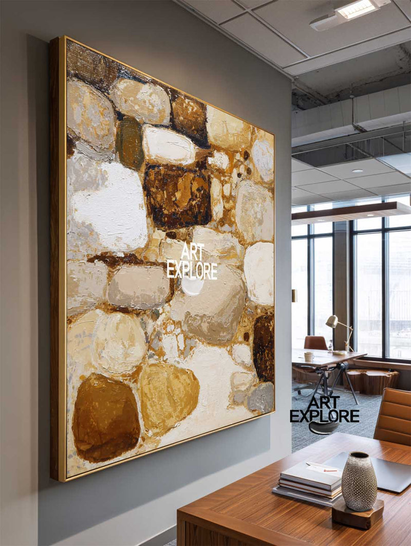 Brown Rock Minimalist Art | Large Textured Square Canvas for Home ArtExplore