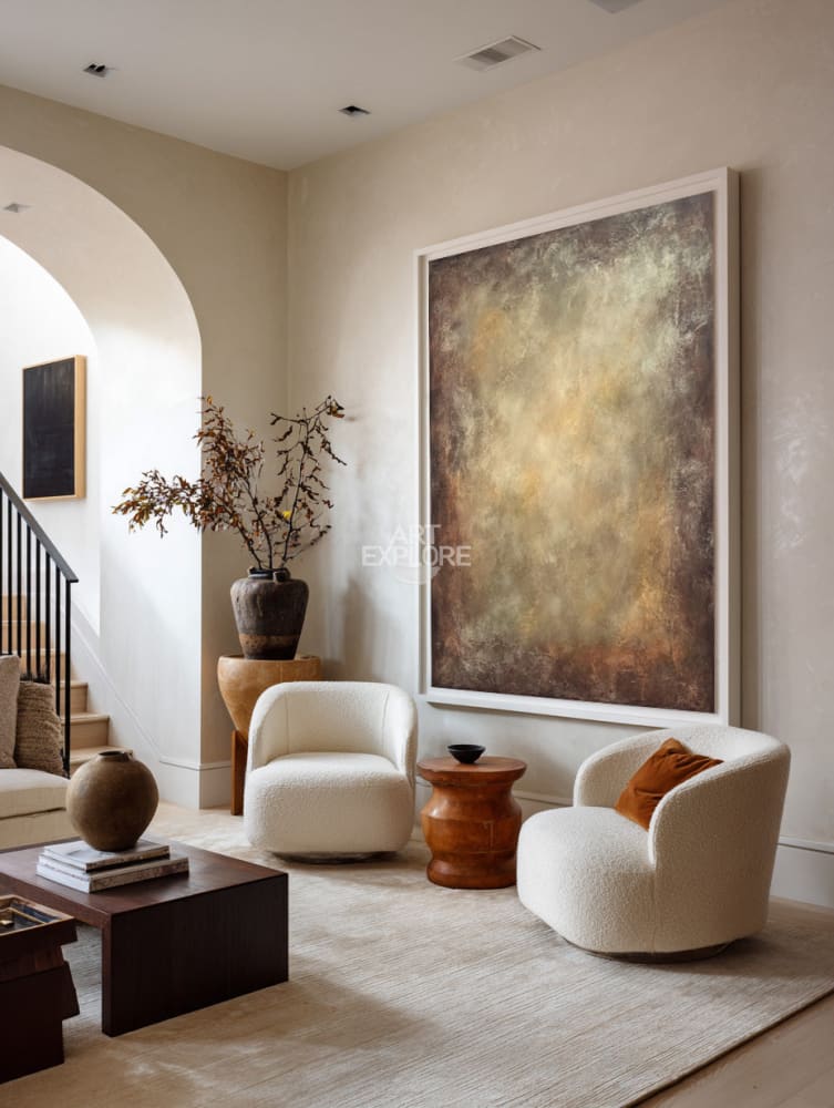 Brown Wabi-Sabi Luxury Wall Art | Large Vertical Textured Painting ArtExplore