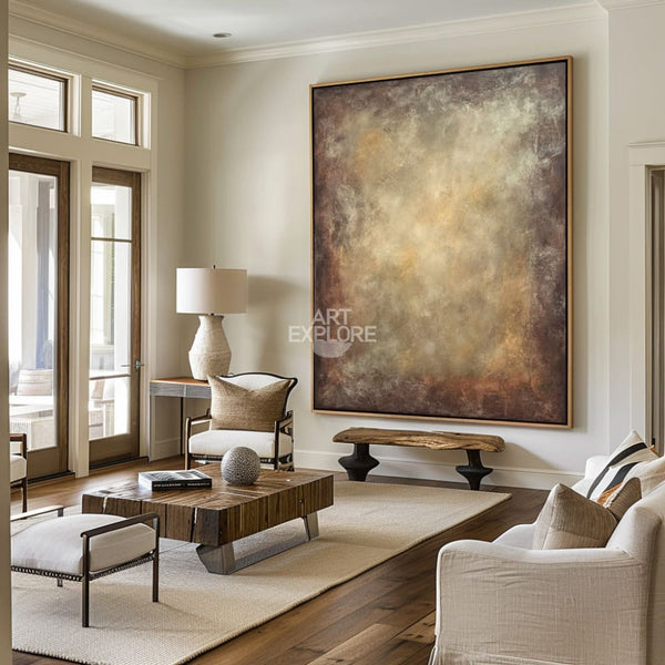 Brown Wabi-Sabi Minimalist Art | Large Vertical Handmade Texture Painting ArtExplore