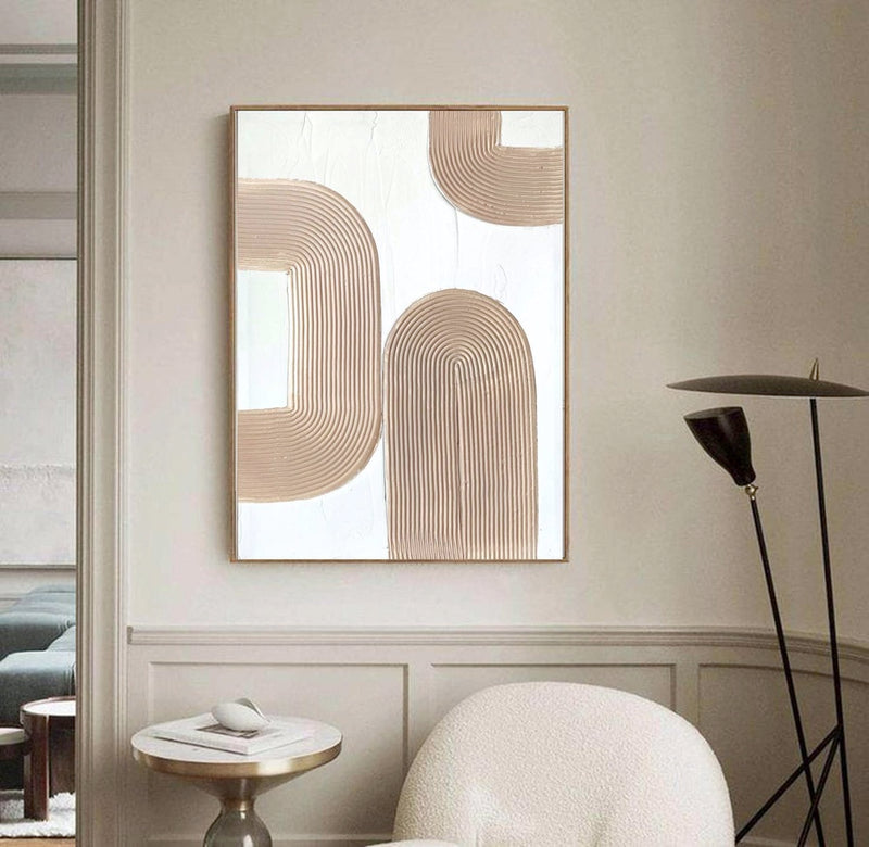 White and Beige Textured Minimalist Wall Art, Large Abstract Canvas Wall Art, Plaster Painting