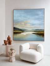 Calm Blue Lake Scenery Wall Art, Large Minimalist Texture – ArtExplore
