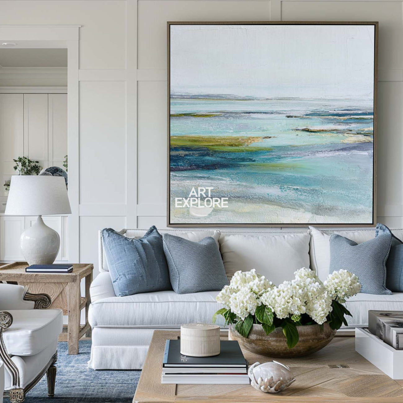Calm Blue River Wall Art, Modern Minimalist Landscape – ArtExplore
