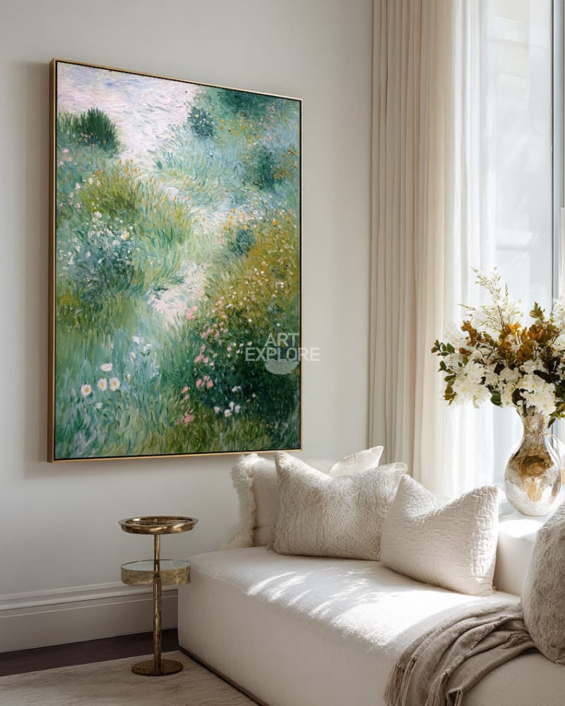 Calm Garden Scenery Oil Painting | Handmade Vertical Canvas | ArtExplore