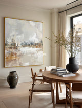 Calm Horizon Landscape Wall Art | Large Beige Texture Painting ArtExplore