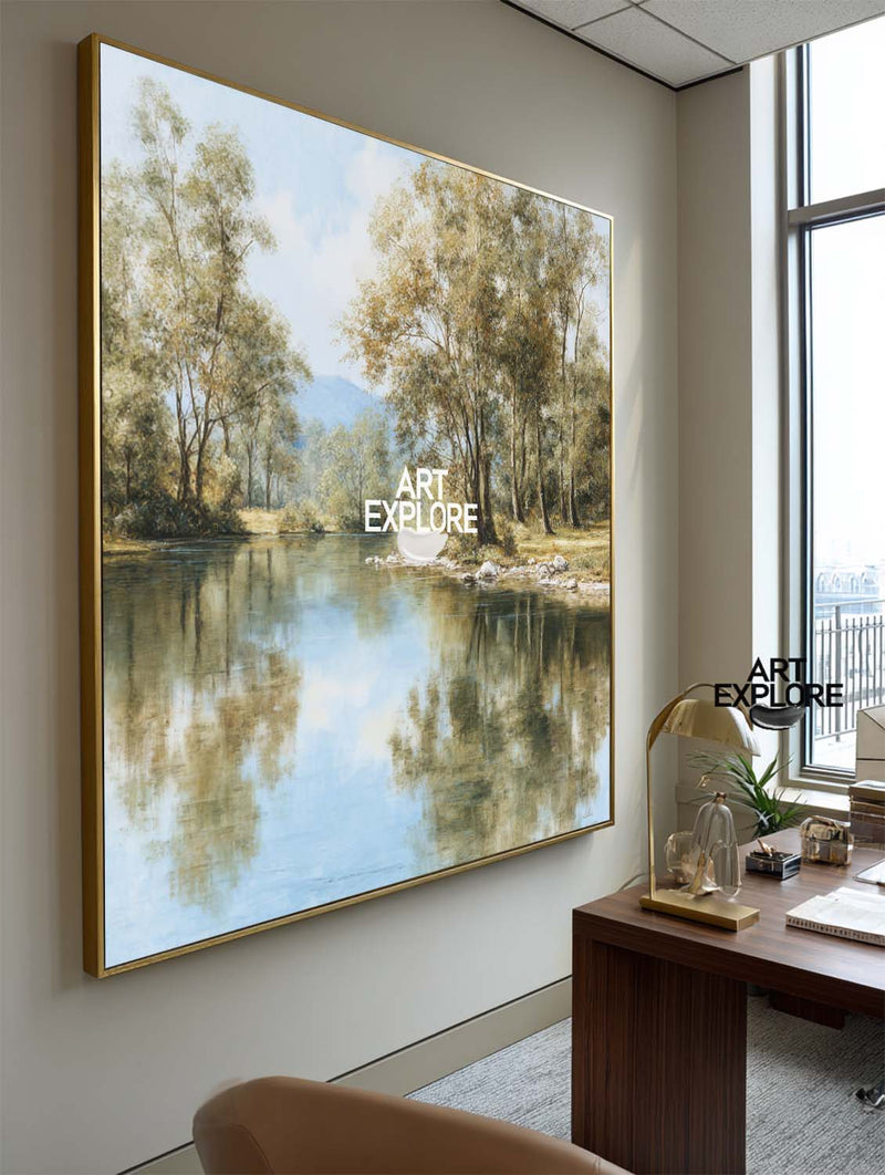 Calm Lake View Large Oil Painting for Contemporary Homes – ArtExplore Canvas