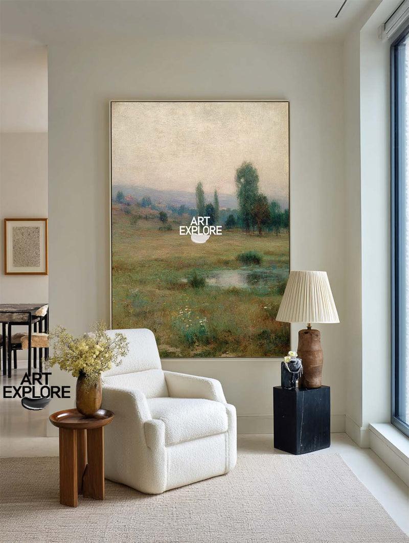 Calm Meadow and Forest Scene – Modern Handmade Wall Art | ArtExplore