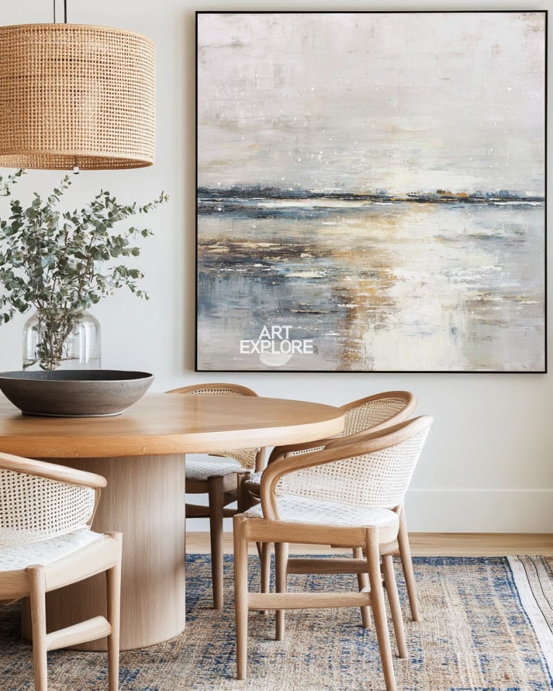 Calm Water Ripples Painting | White Blue Handmade Landscape Art ArtExplore