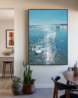 Cerulean Blue Beach Painting Large 3D Textured Horizon Wall Art