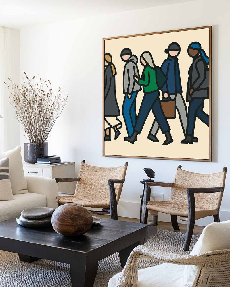 City Walkers Modern Pop Art | Large Handmade Canvas Wall Art | Minimalist Urban Design for Home or Office