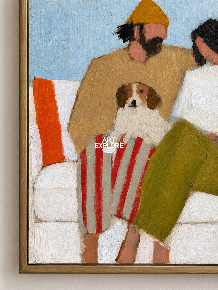 Abstract Couple And Dog Painting On Canvas For Modern Home Decor
