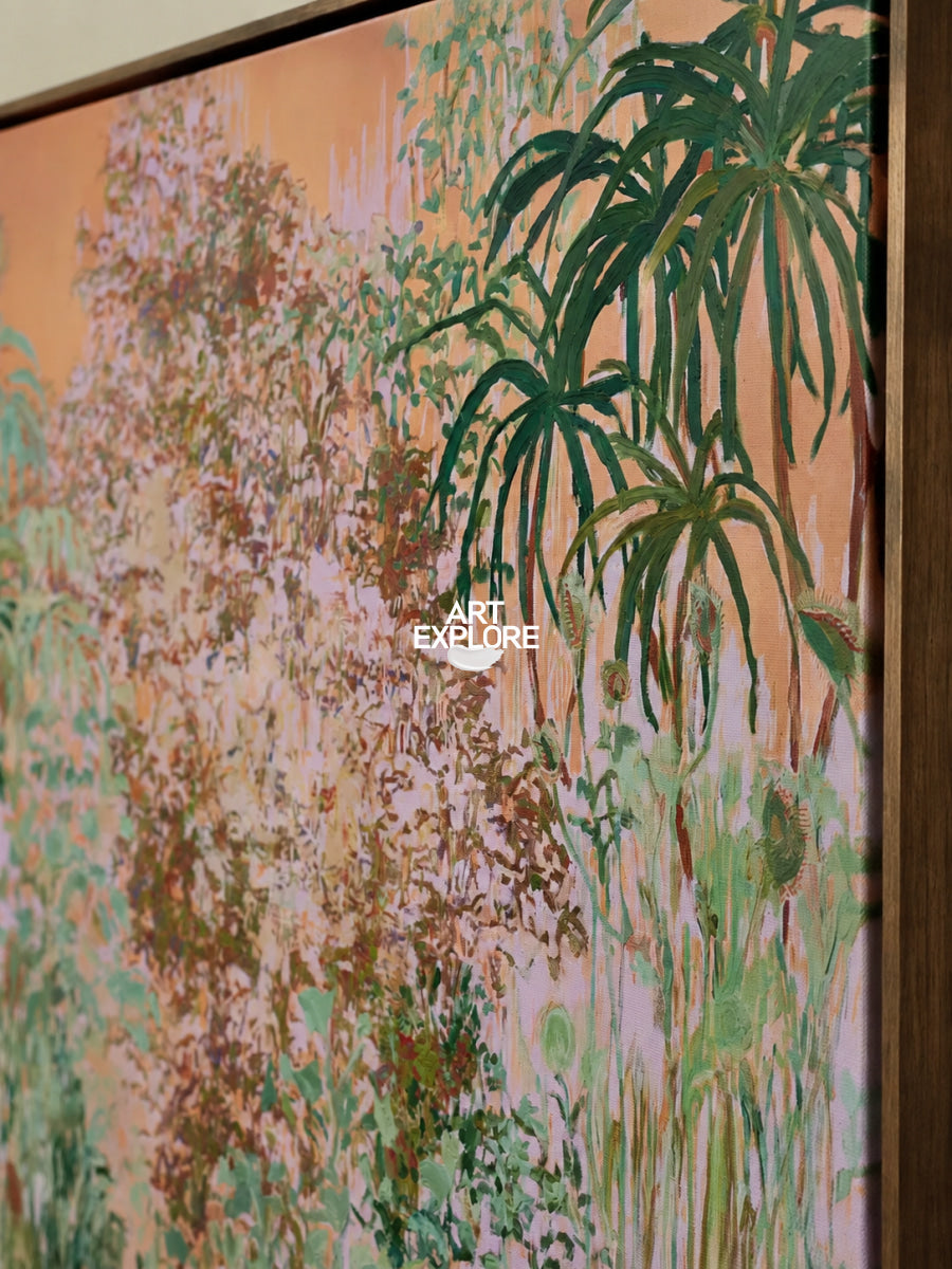 Abstract Pink And Green Botanical Canvas Painting Hand-Painted Wall Art For Modern Home