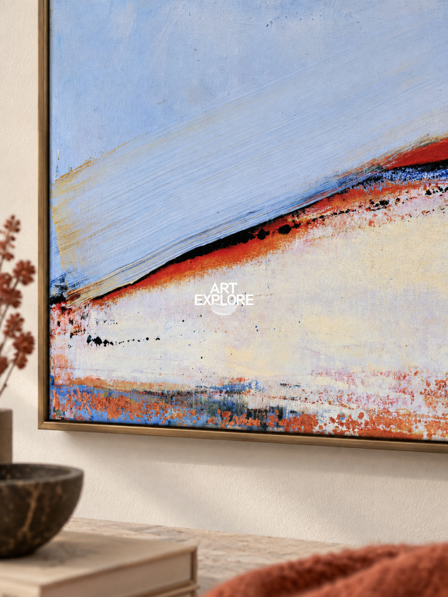 Contemporary Abstract Painting With Textured Blue Red Tones