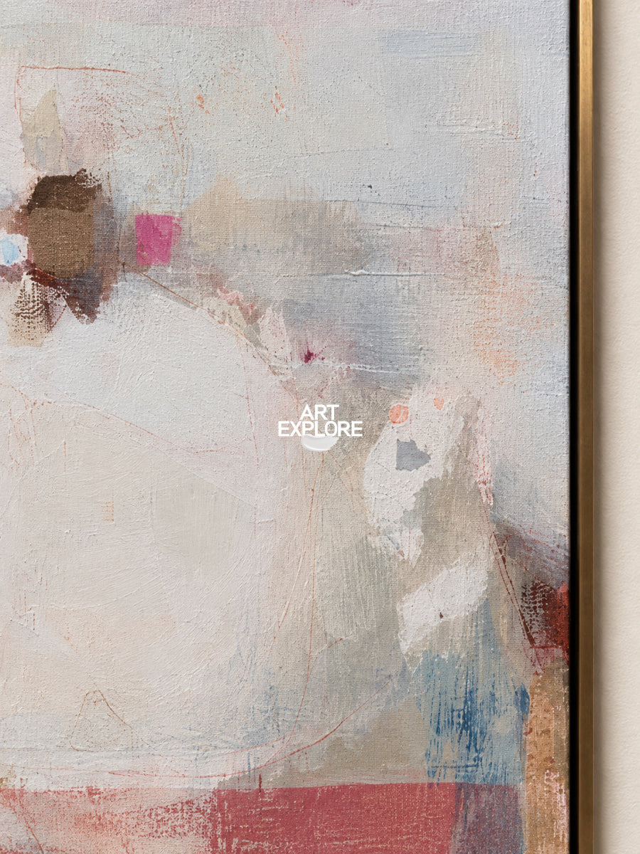 Minimalist Abstract Square Painting With Textured White Blue Gray Tones Original Art