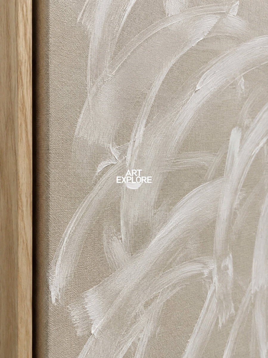 Abstract Beige And White Hand-Painted Canvas Wall Art For Modern Home Decor