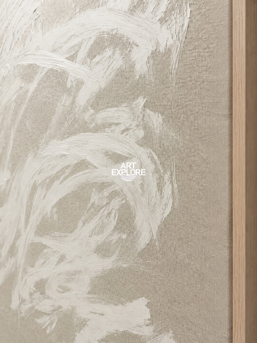 Original Abstract Minimalist Painting With Textured Beige And White Tones