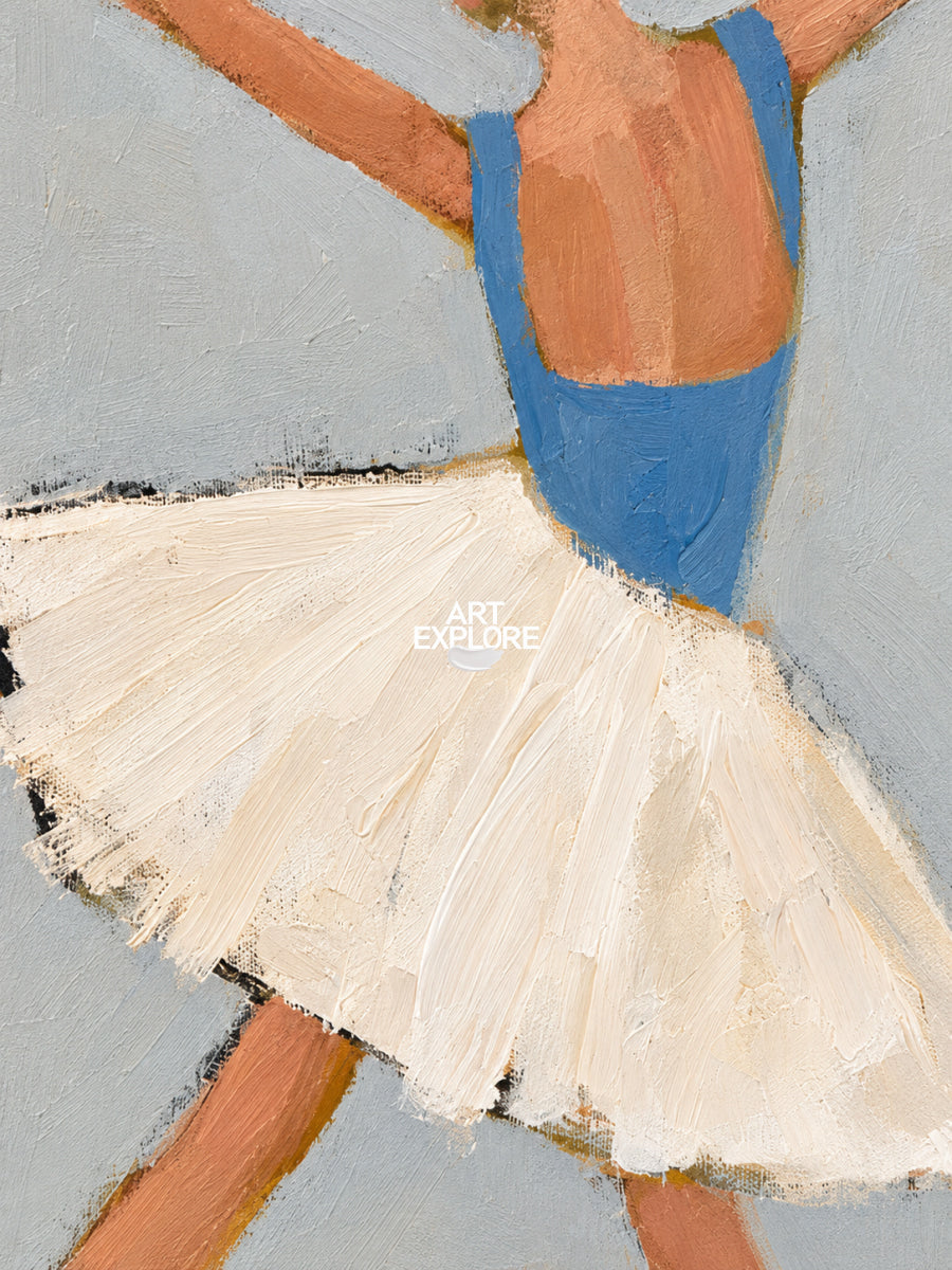 Ballerina Canvas Painting Minimalist Blue And Beige Hand-Painted Wall Art