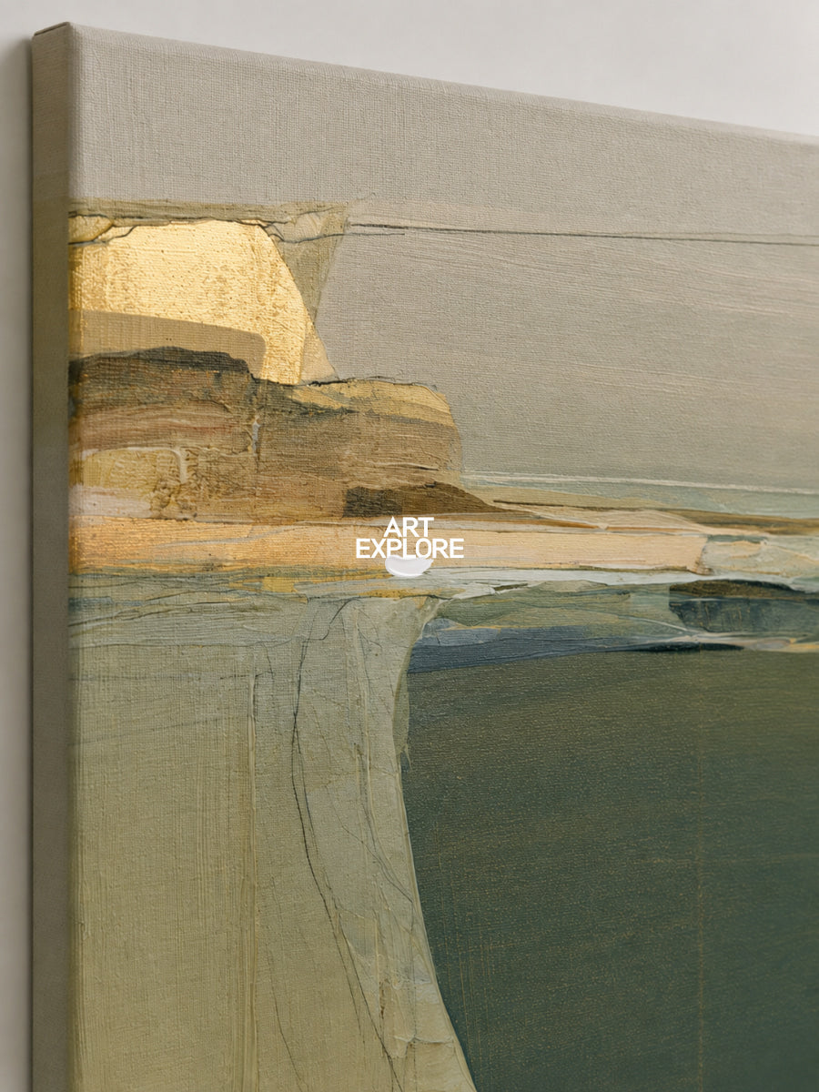 Minimalist Abstract Art With Textured Green And Gold Accents Original Canvas