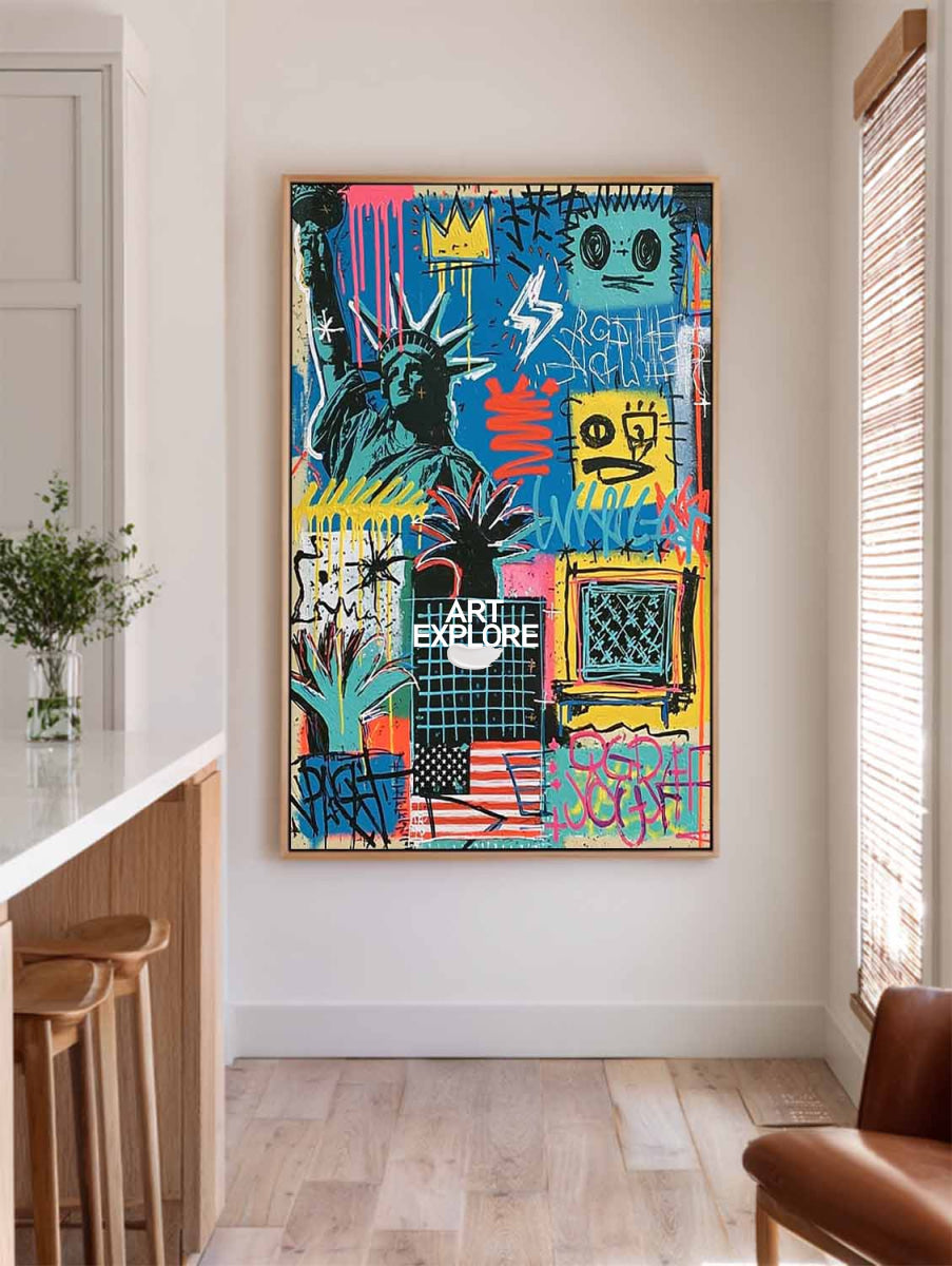 Vibrant Pop Graffiti Wall Art With Urban Symbols For Modern Living Room Decor
