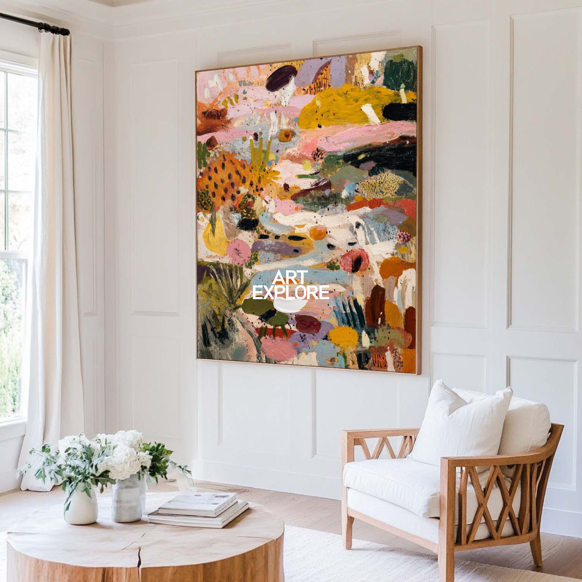 Original Pink Abstract Expressionist Painting For Modern Living Room Decor