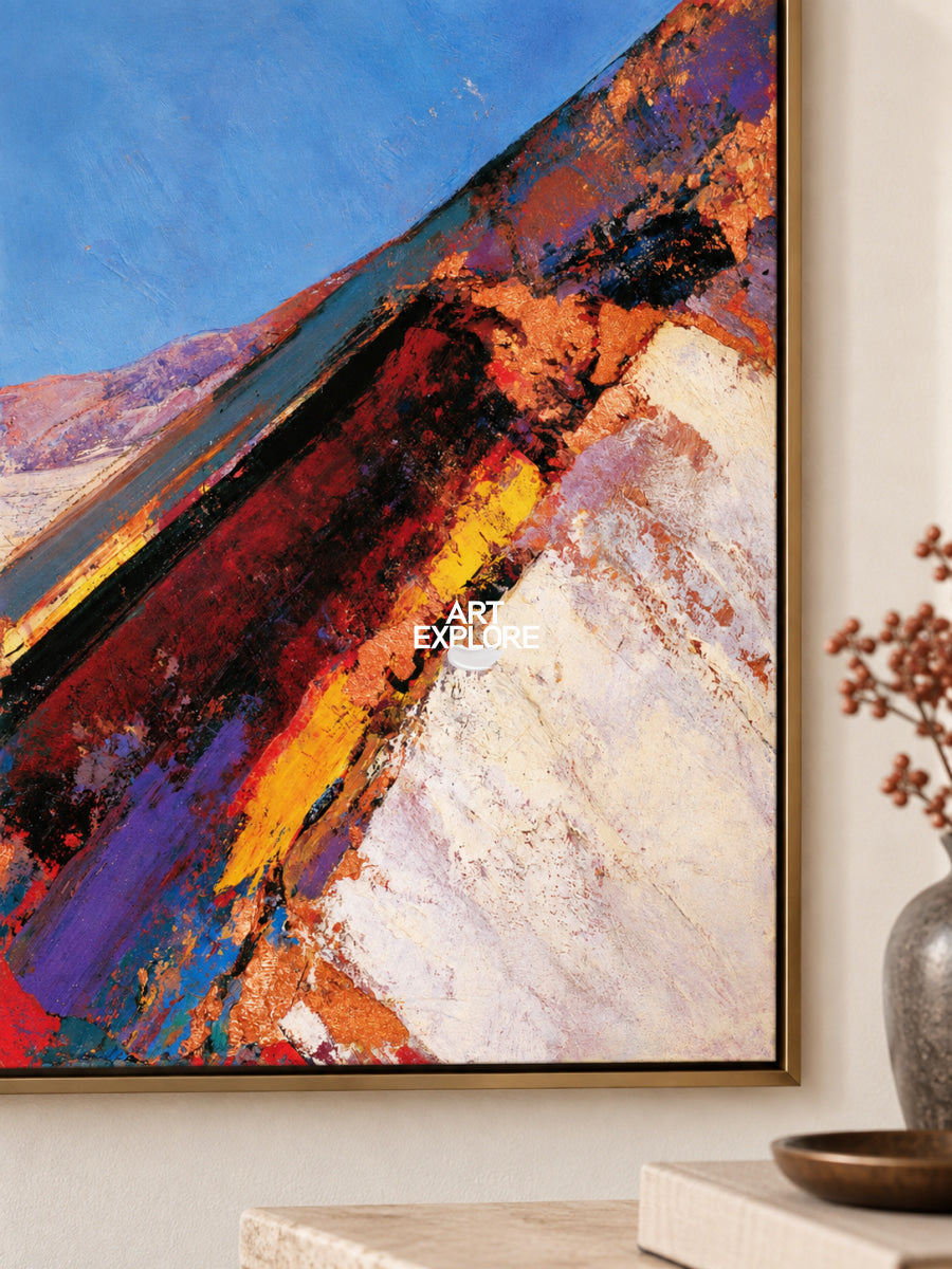 Colorful Abstract Landscape Canvas Painting With Red And Blue Tones
