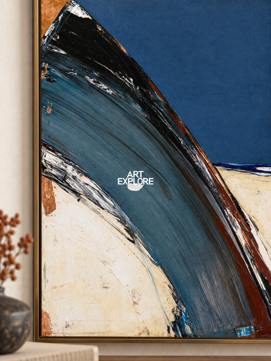 Abstract Blue And Black Landscape Canvas Painting Hand-Painted Wall Art