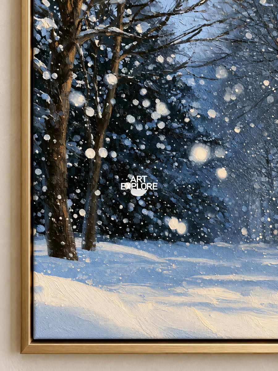 Abstract Winter Forest Landscape Hand-Painted Canvas Art In Blue And White