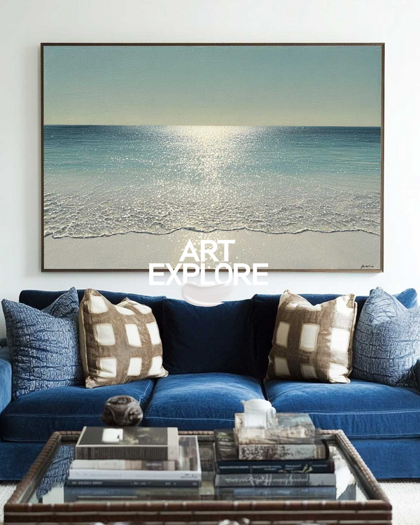 Coastal Wave Painting with Sunlight | Handmade Seascape Wall Art – ArtExplor