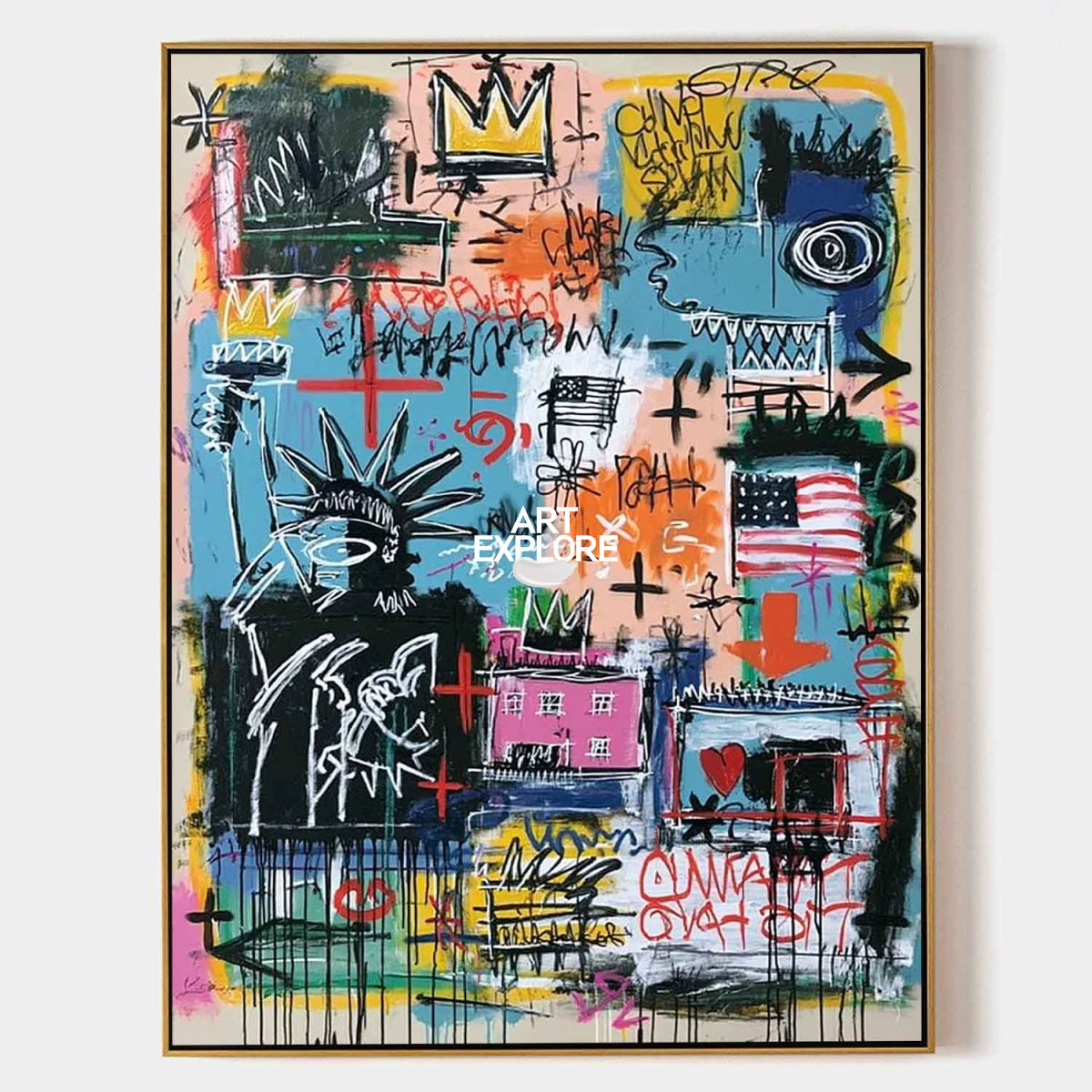 Colorful Abstract Urban Artwork With Statue Of Liberty For Creative Office Wall