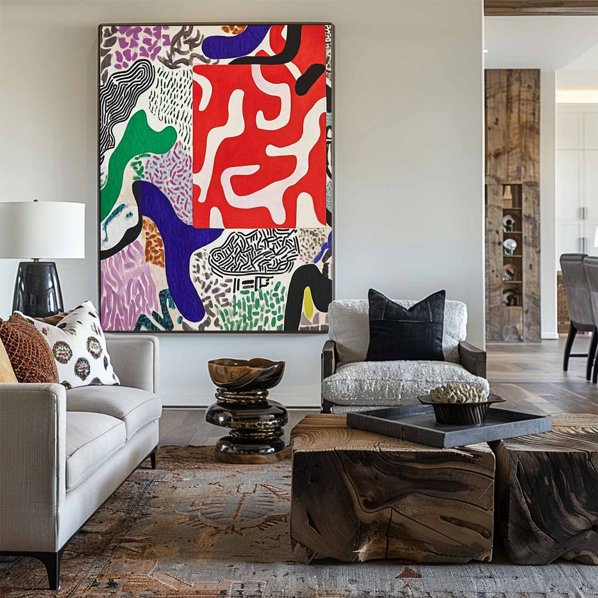 Large Colorful Geometric Splicing Wall Art Textured Abstract Splice Wall Art Fine Art For Sale