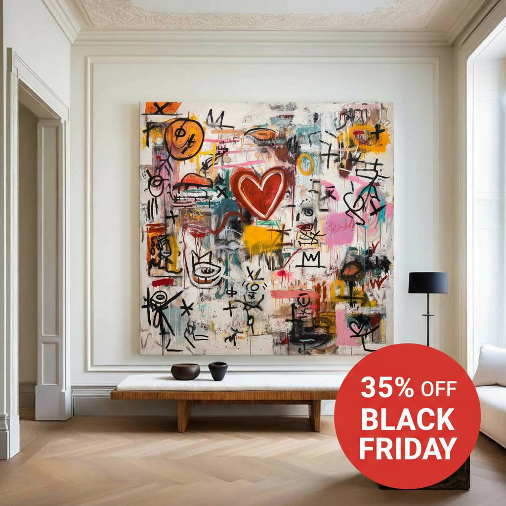 Colorful Graffiti Style Heart Painting – Large Modern Texture Artwork for Home Decor – ArtExplore