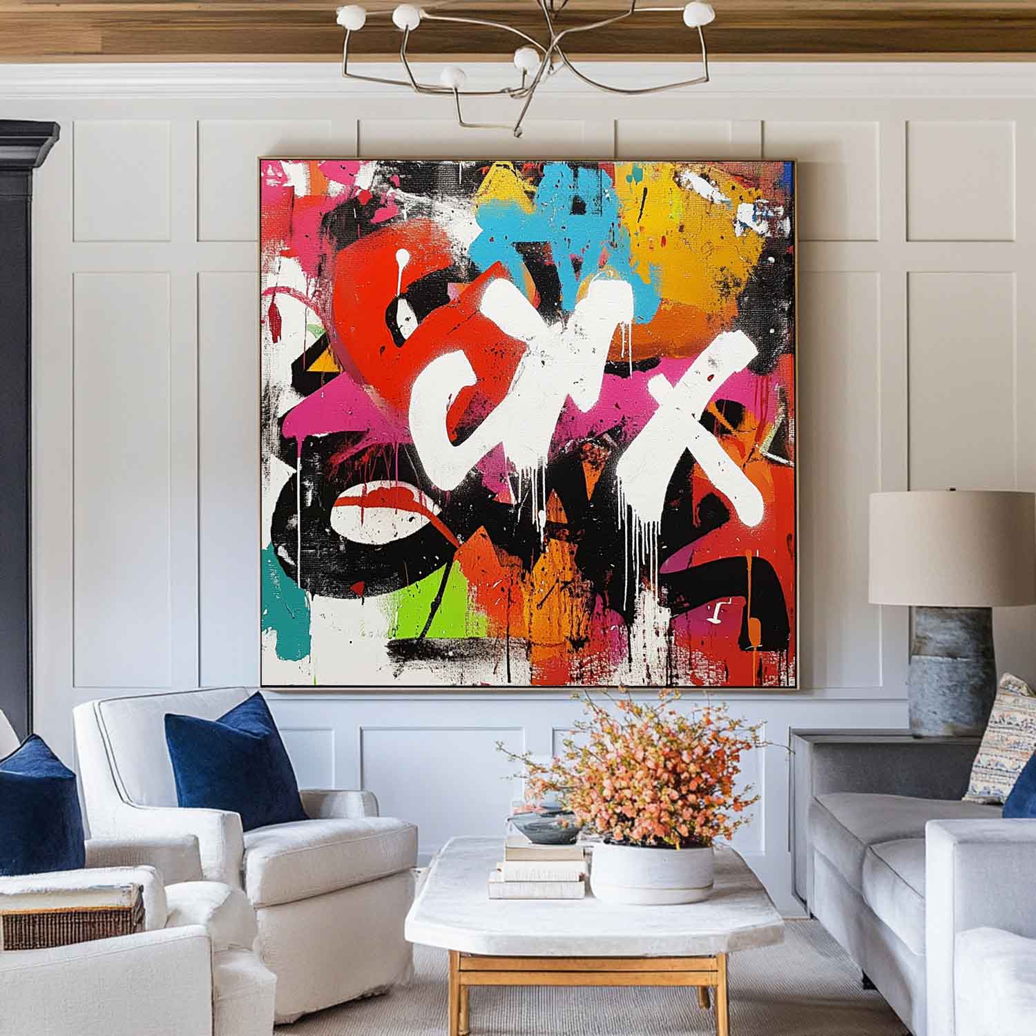 Large Graffiti Wall Art Colorful Texture Painting Graffiti Fine Art Abstract Livingroom Wall Art 