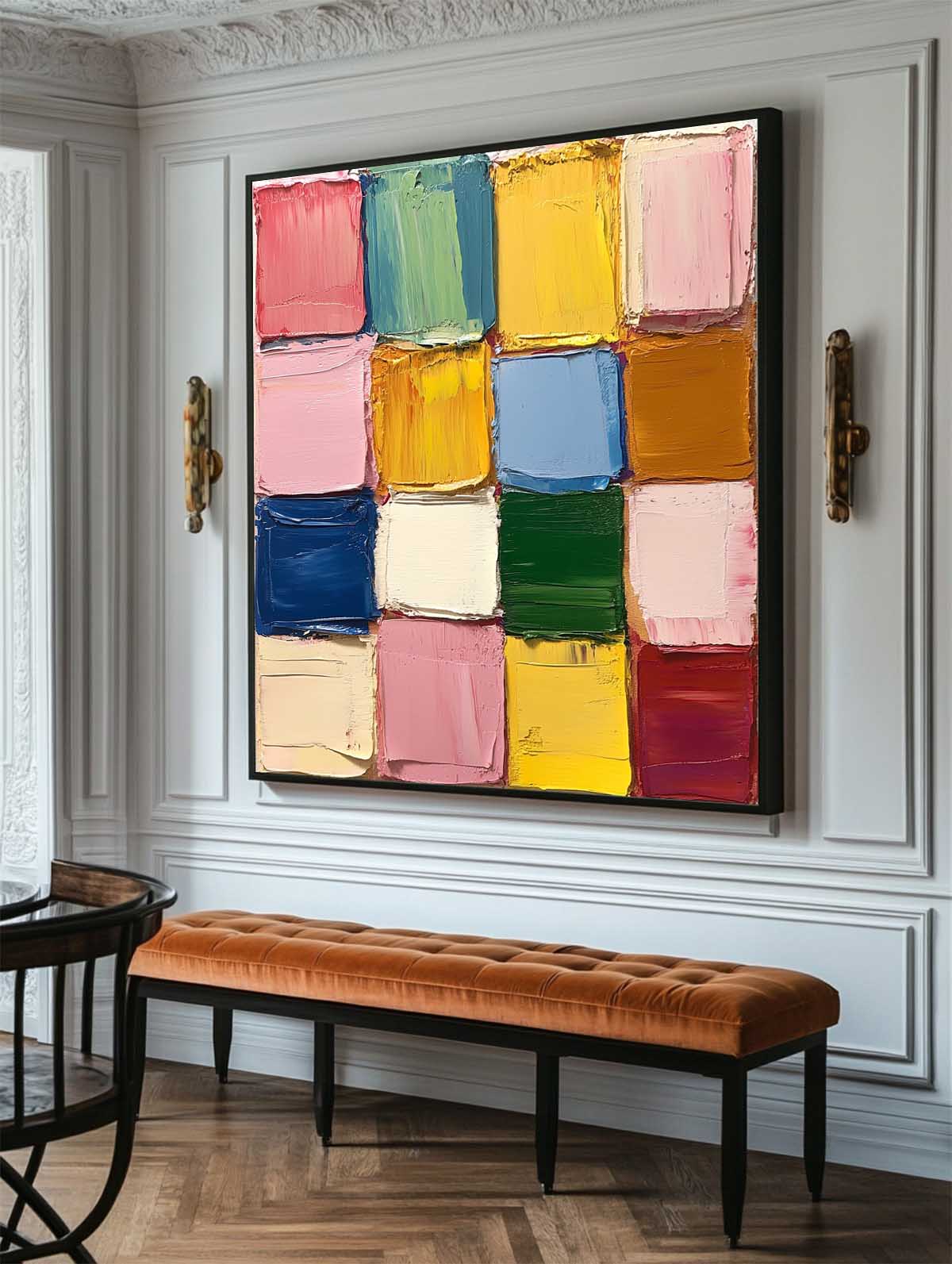 Large Colorful Texture Painting Plaster Painting Sean Scully Paintings Square Textured Canvas Art