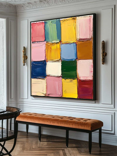 Large Colorful Texture Painting Plaster Painting Sean Scully Paintings Square Textured Canvas Art
