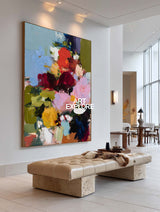 Colorful Urban Contemporary Flower Painting - Original Floral Abstract