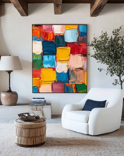 Modern Colorful Vertical Painting Rich Textured Painting Luxury Colorful Abstract Wall Art Apartment Wall Painting