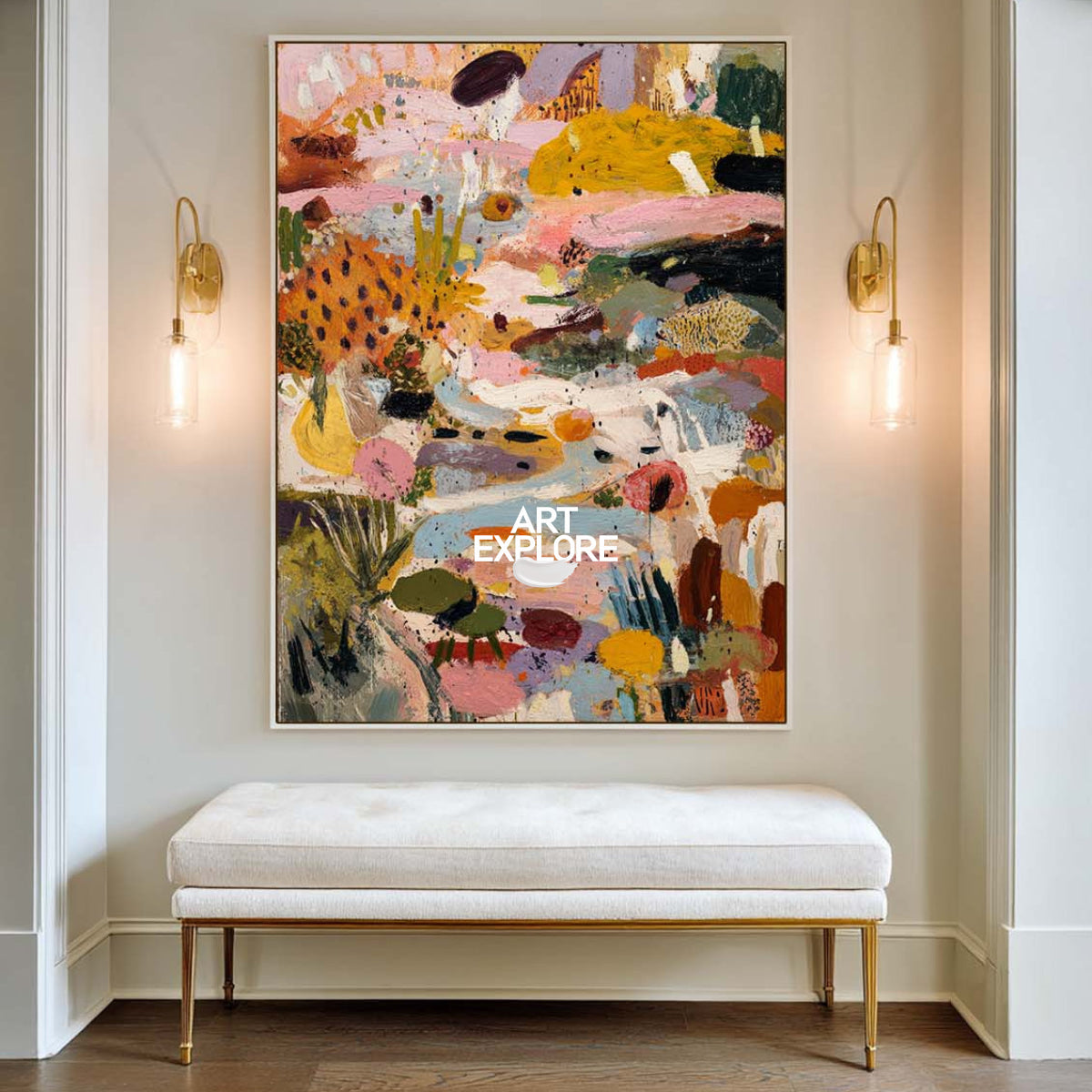 Original Pink Abstract Expressionist Painting For Modern Living Room Decor
