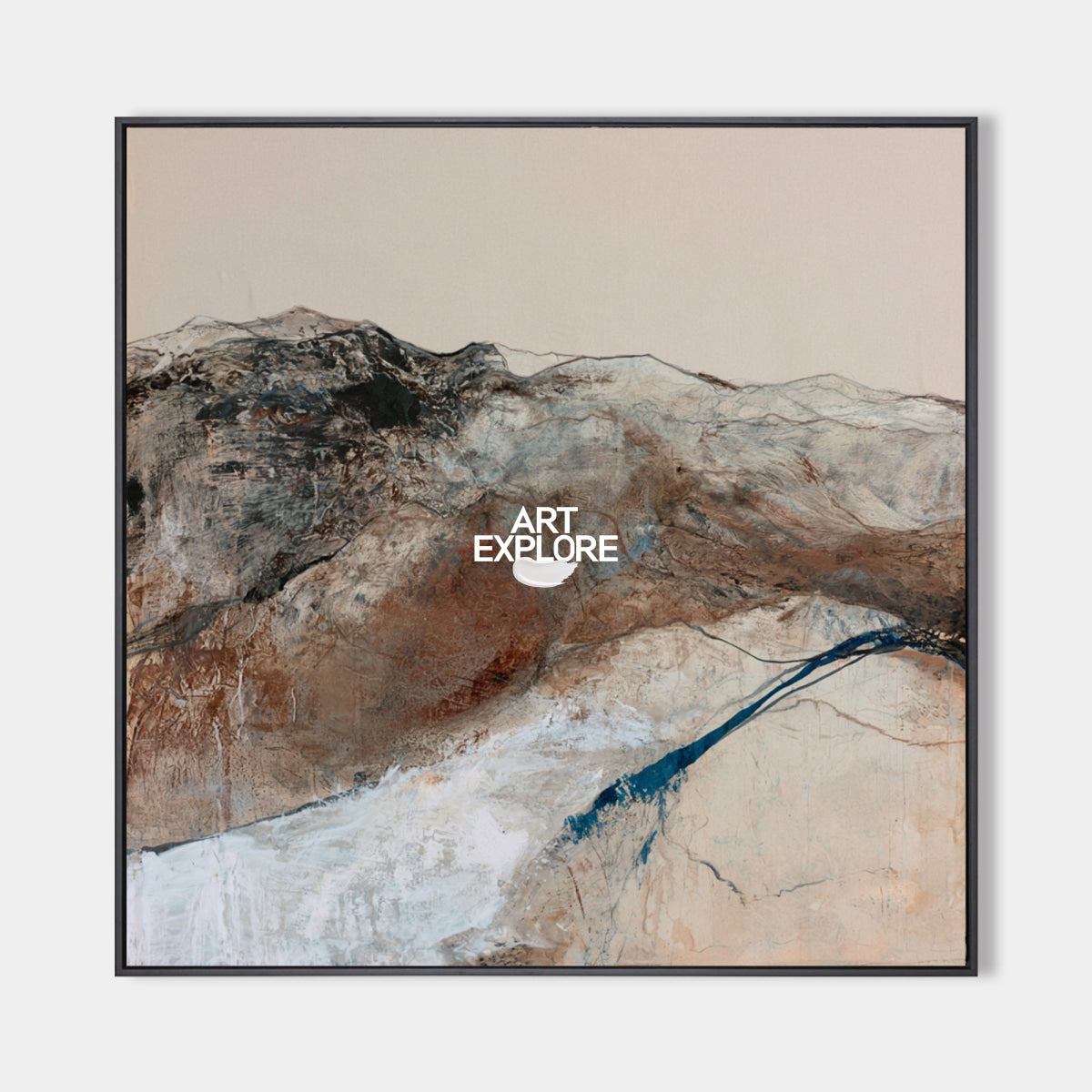Contemporary Abstract Expressionist Canvas Art In Warm Brown And Cool Blue Palette