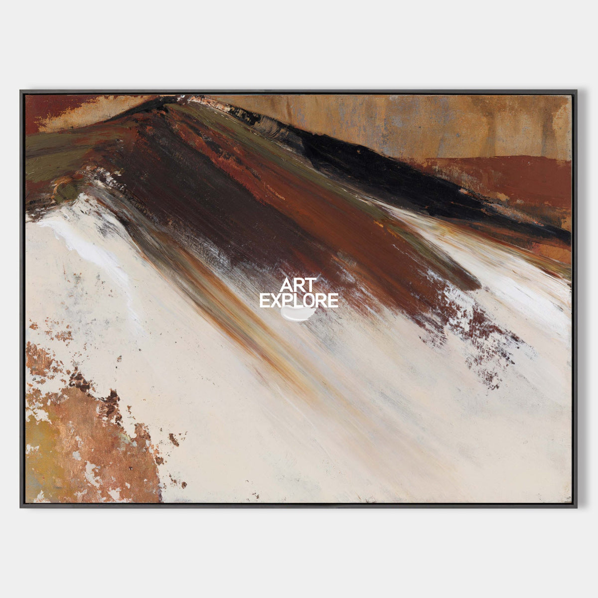Abstract Mountain Landscape Hand-Painted Canvas Art In Earthy Brown Tones