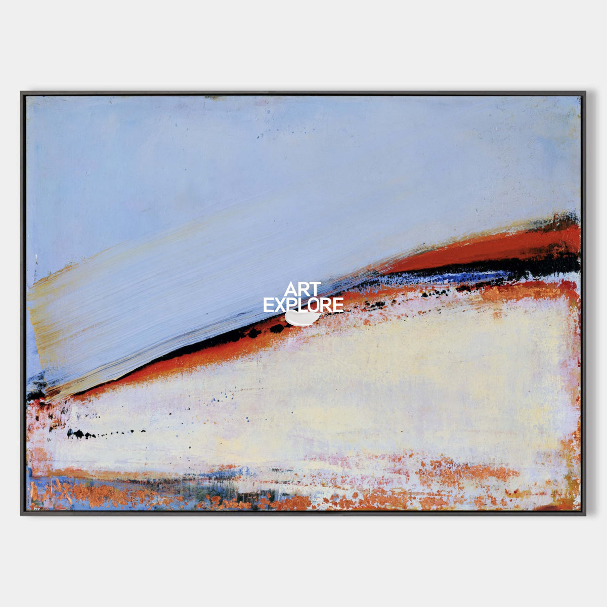 Contemporary Abstract Painting With Textured Blue Red Tones
