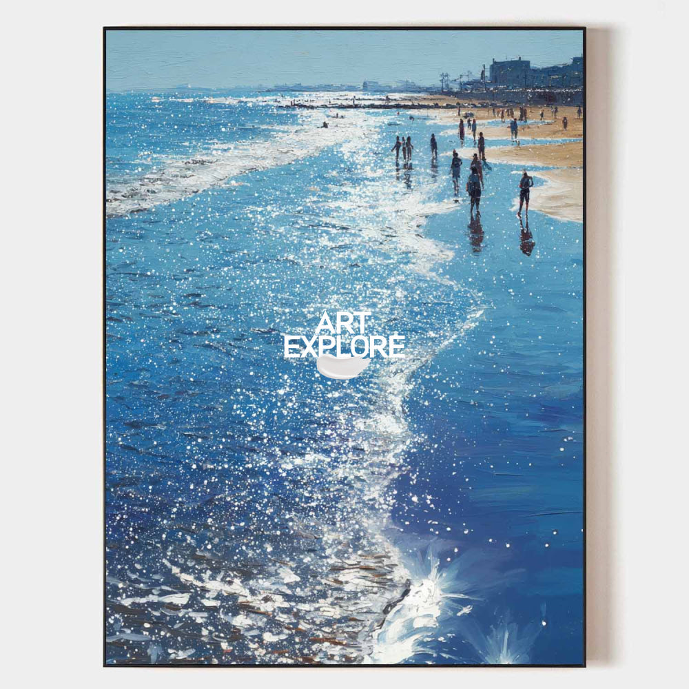 Contemporary Blue Shoreline Seascape Large Ready to Hang Wall Art