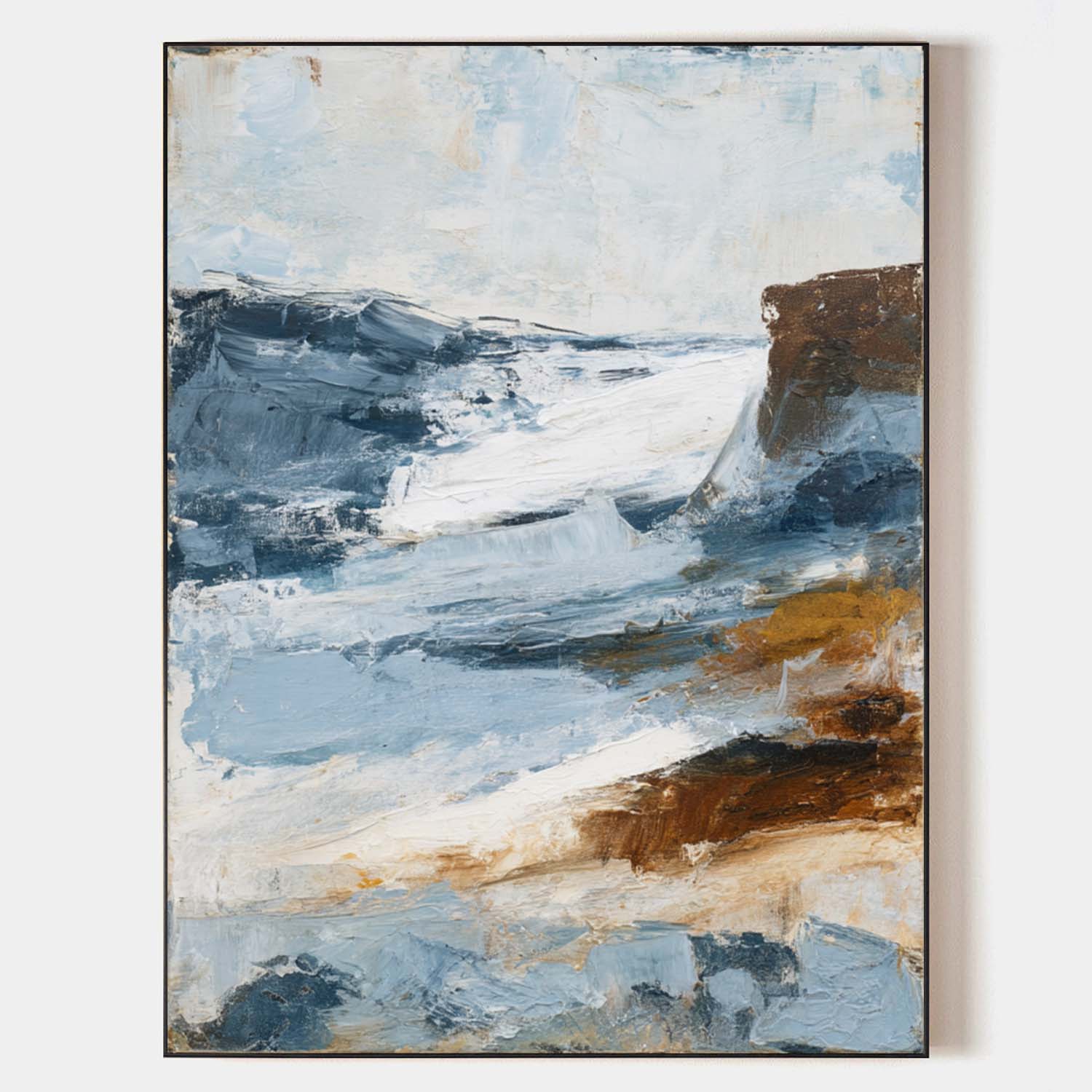 Contemporary Blue Textured Oil Painting – Large Vertical Canvas for Interiors | ArtExplore