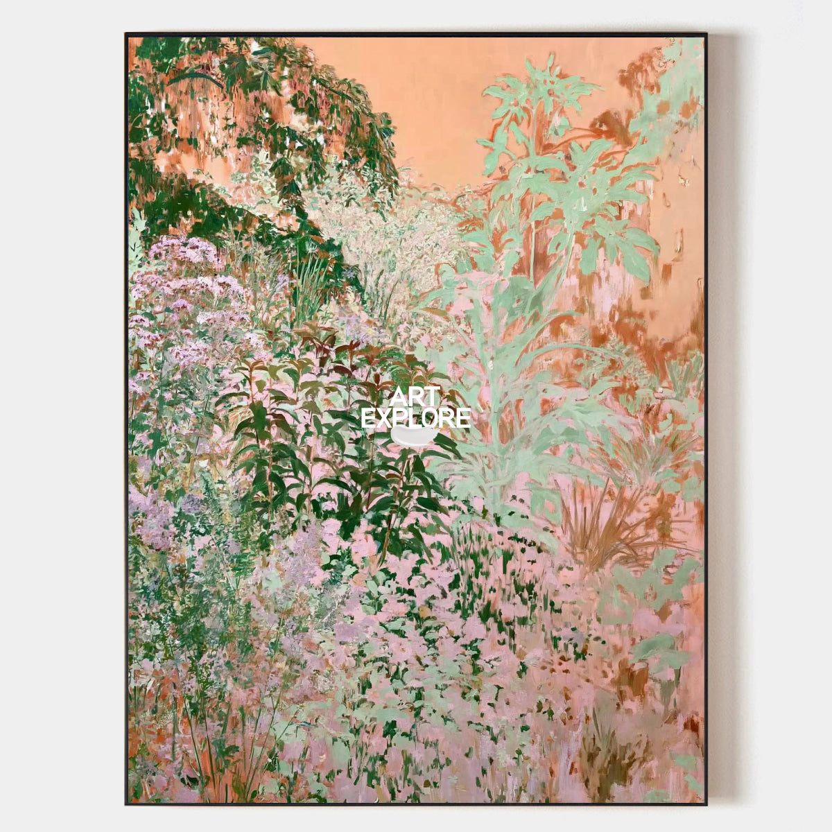 Hand-Painted Abstract Art In Pink And Green For Modern Organic Decor